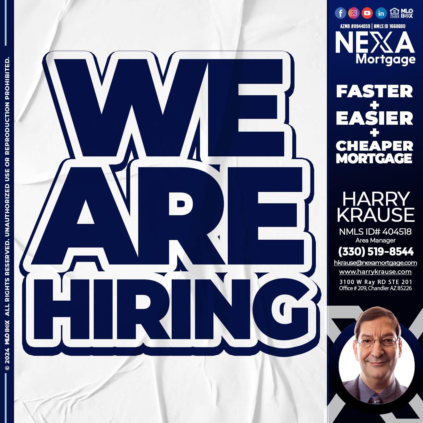 we are hiring - Harry Krause -Area Manager