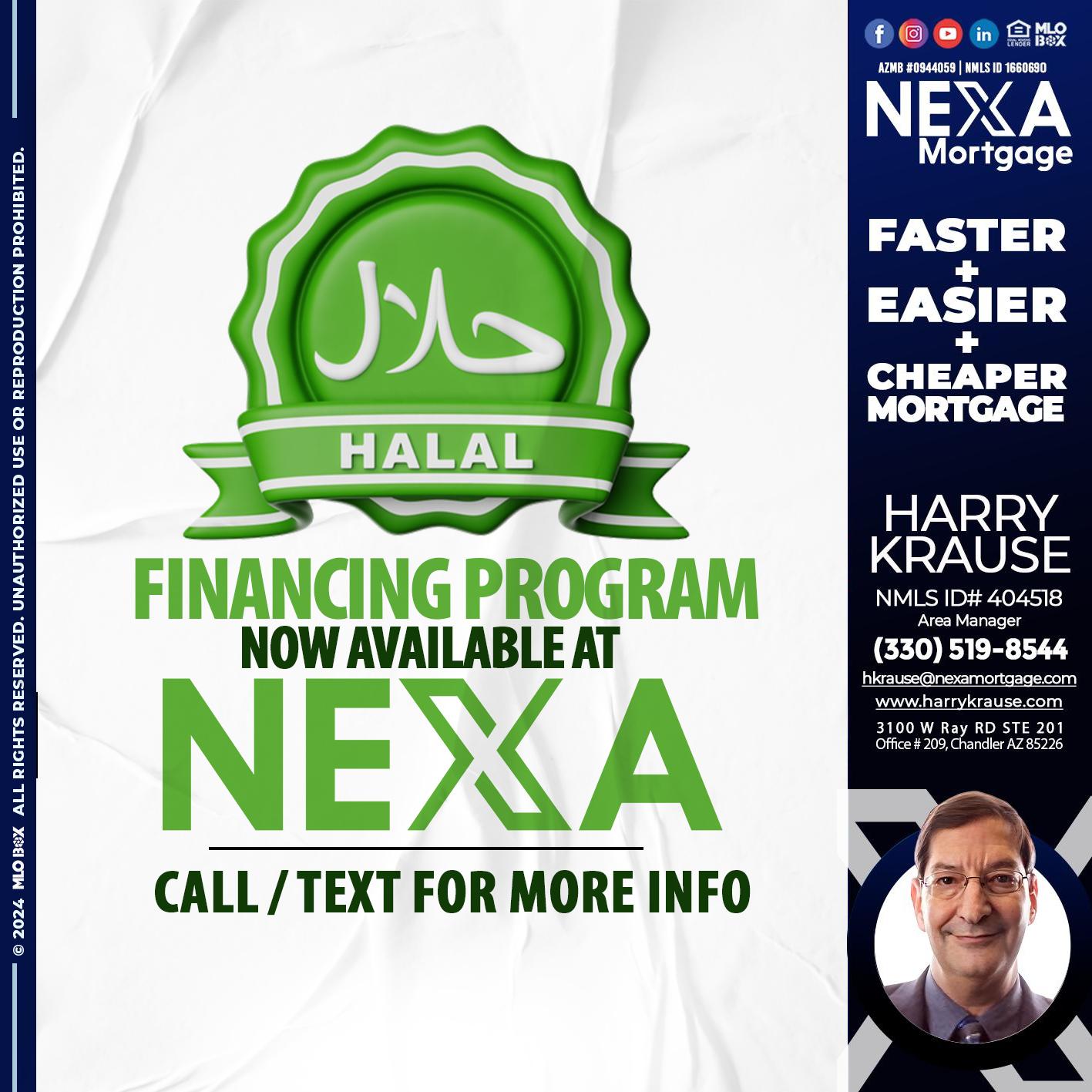 HALAL FINANCING PROGRAM - Harry Krause -Area Manager