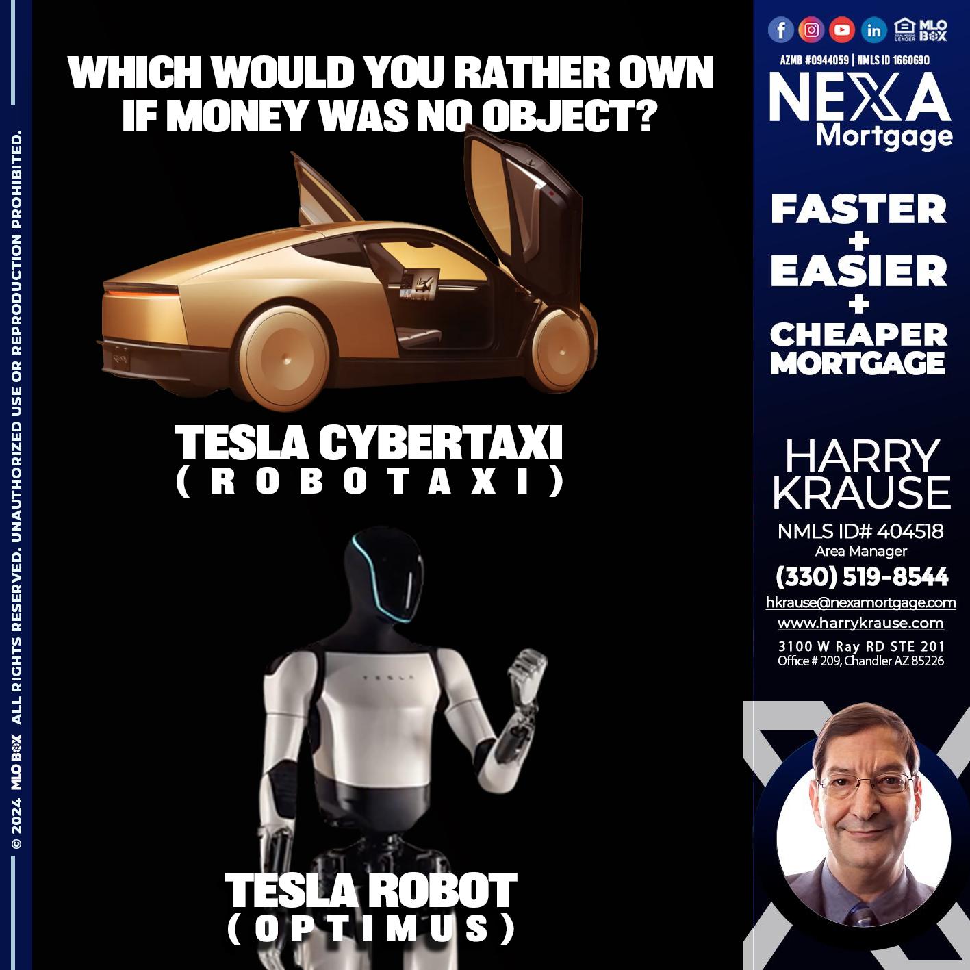 tesla cyber taxy vs tesla robot? - Harry Krause -Area Manager