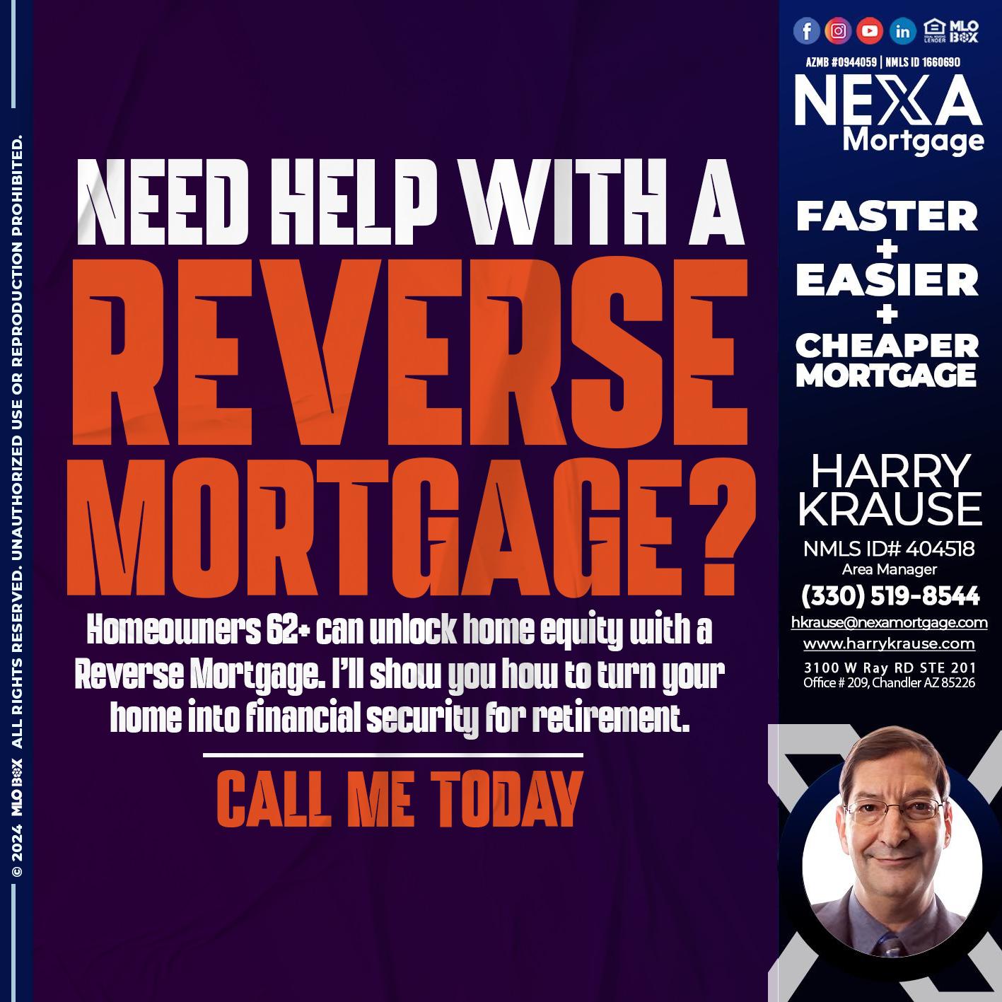 reverse mortgage - Harry Krause -Area Manager